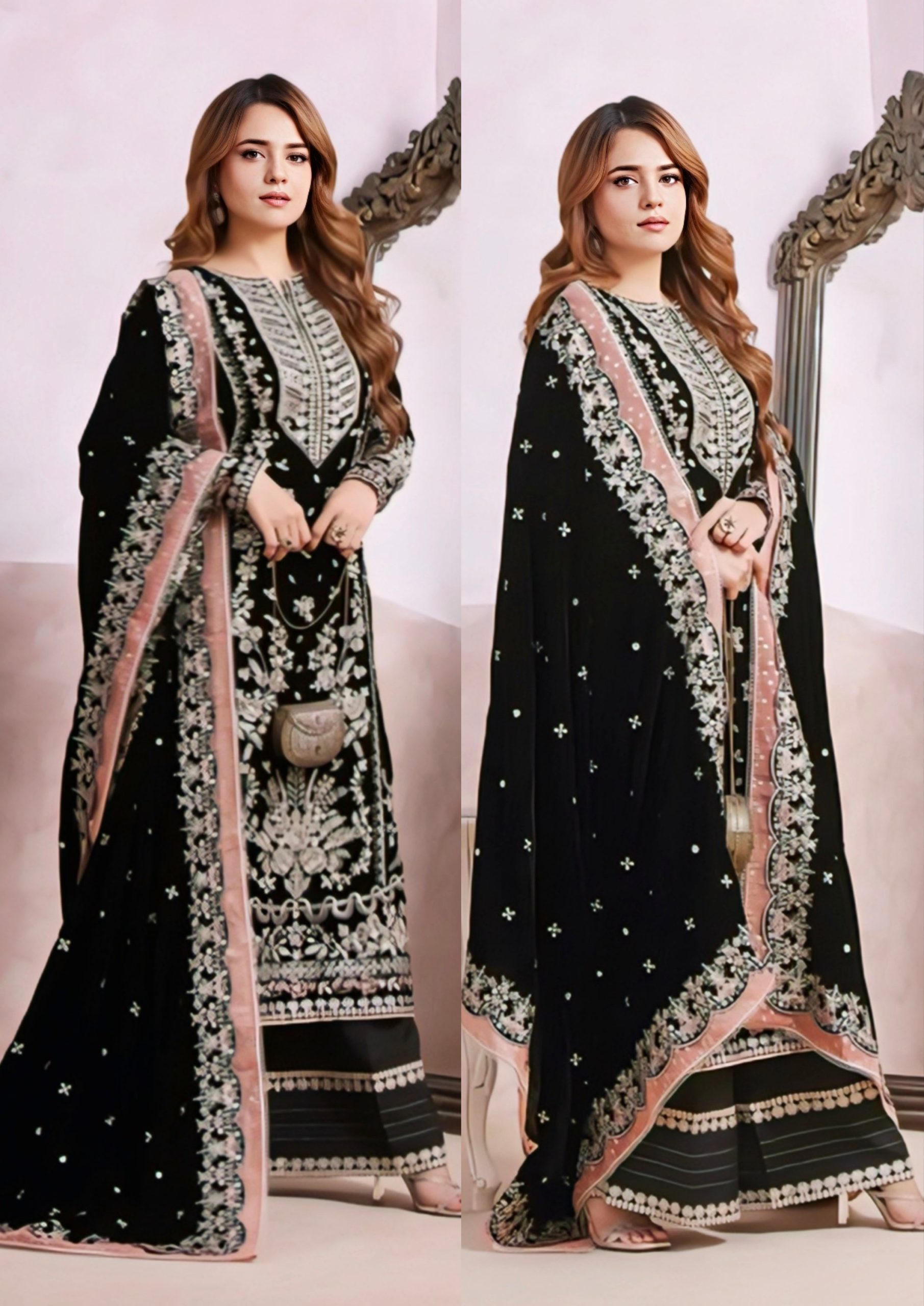 Elegant Summer Luxury Embroidery Unstitched Black Dress