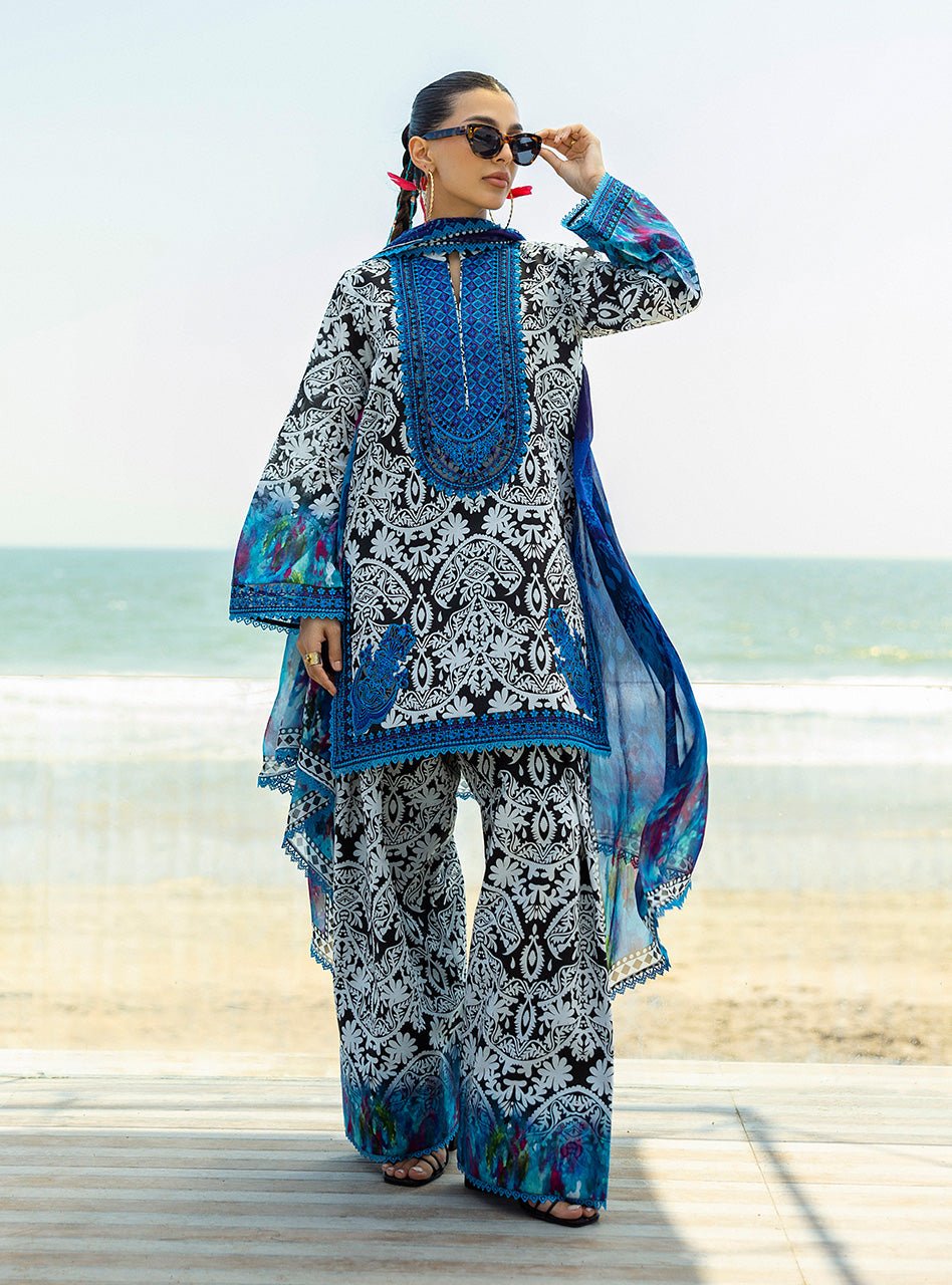 Elegant Summer Printed Embroidery Lawn Dress
