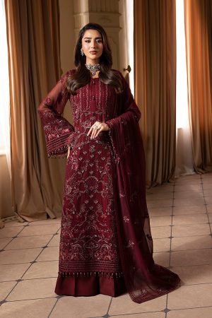Elegant Luxury Work Unstitched Wedding Partywear maroon Dress Nikha Walima Engagement Mehndi Mayon Dress