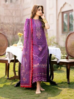 Elegant Summer Luxury Embroidery Unstitched Dark Purple Dress