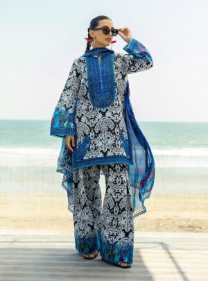 Elegant Summer Printed Embroidery Lawn Dress