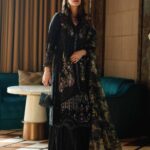 Elegant Summer Luxury Embroidery  Unstitched Black Dress