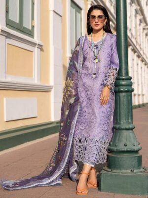 Elegant Summer Luxury Embroidery Unstitched Lawn Purple Dress