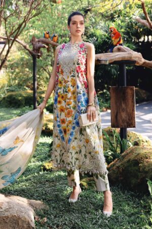 Elegant Summer Printed Embroidery  Unstitched Lawn Dress