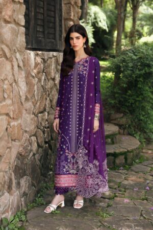 Elegant Summer Luxury Embroidery Unstitched Dark Purple Lawn Dress