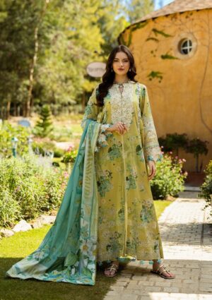 Elegant Summer Printed Embroidery  Unstitched Lawn Dress