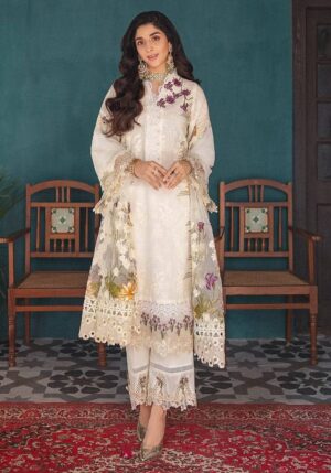 Elegant Summer Luxury Embroidery Unstitched Off-White Lawn Dress