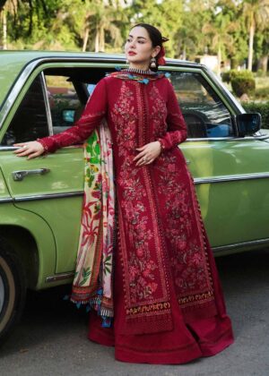 Elegant Summer Luxury Embroidery Unstitched Maroon Lawn Dress