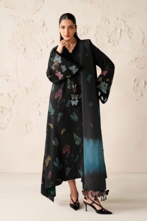 Elegant Summer Printed Embroidery  Unstitched Black Dress