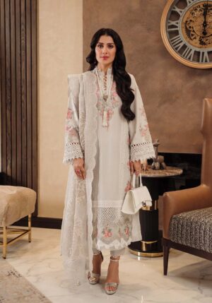 Elegant Summer Luxury Embroidery Unstitched Lawn white Dress