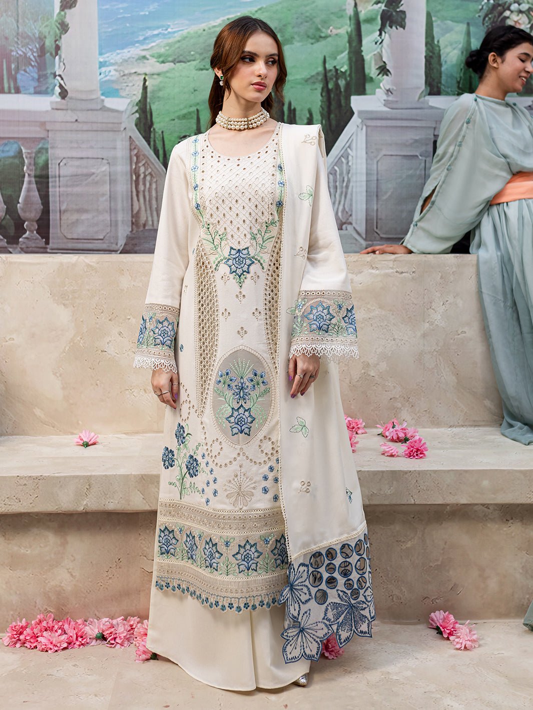 Elegant Summer Luxury Embroidery Unstitched Lawn Cotton white Dress