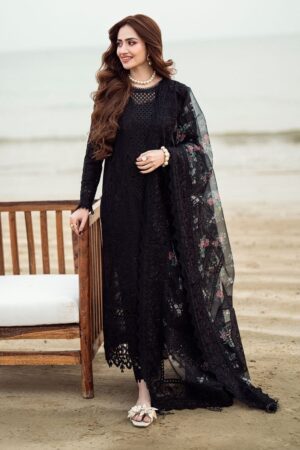 Elegant Summer Luxury Embroidery Unstitched Lawn Cotton Black Dress