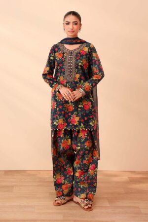 Elegant Summer Printed Embroidery  Unstitched Lawn Dress