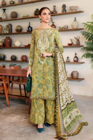 Elegant Summer Printed Embroidery Unstitched Lawn Dress