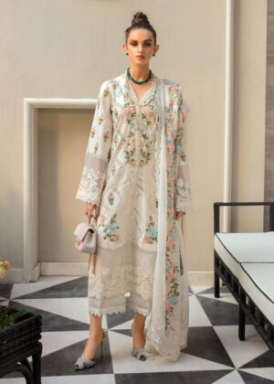 Elegant Summer Luxury Embroidery Unstitched Lawn white Dress
