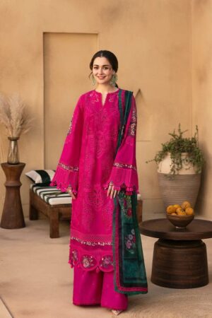 Elegant Summer Luxury Embroidery Unstitched Lawn cotton Pink Dress