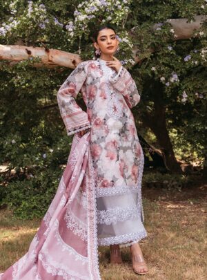 Elegant Summer Printed Embroidery Unstitched Lawn Dress