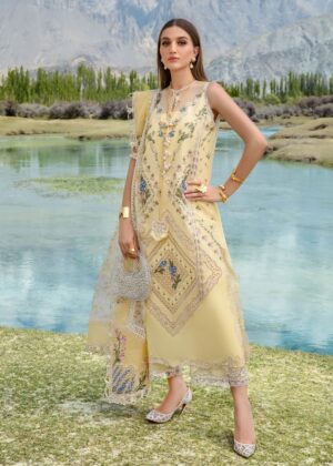 Elegant Summer Luxury Embroidery Unstitched Lawn Cotton Lemon Yellow Dress