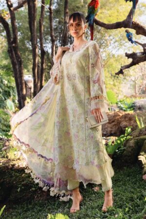 Elegant Summer printed Embroidery Unstitched Lawn Lemon Yellow Dress