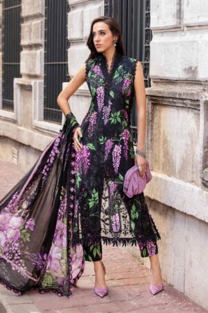 Elegant Summer printed Embroidery Unstitched Lawn Black Dress