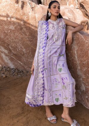 Elegant Summer Luxury Embroidery Unstitched Lawn  Purple Dress