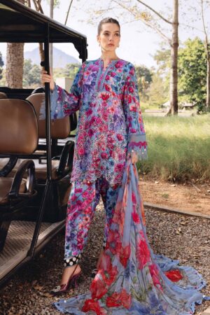 Elegant Summer Printed Embroidery Unstitched Lawn Dress