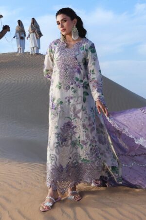 Elegant Summer Printed Embroidery Unstitched Lawn white floral Dress