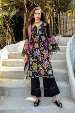 Elegant Summer Luxury Embroidery Unstitched Lawn Cotton Black Dress