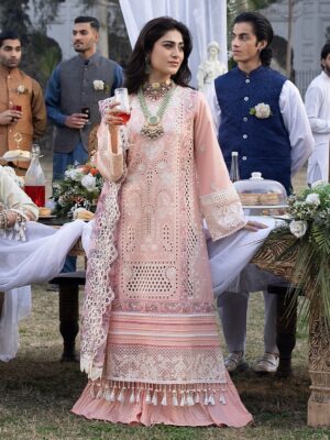 Elegant Summer Luxury Embroidery  Unstitched Chikankari Lawn Cotton peech pink Dress