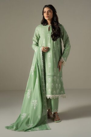 Elegant Summer Luxury Embroidery  Unstitched Chikankari Lawn  Cotton Green Dress