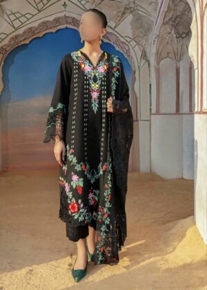 Elegant Summer Luxury Embroidery  Unstitched Lawn Cotton Black Dress