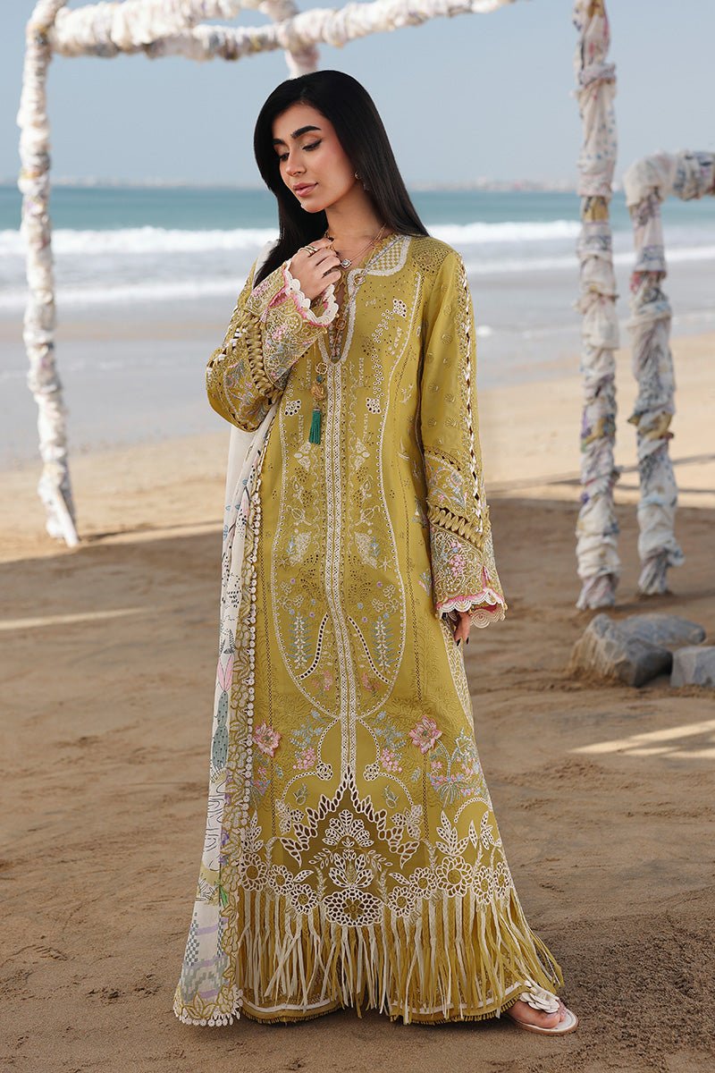 Elegant Summer Luxury Embroidery  Unstitched Lawn Cotton Mustard yellow Dress