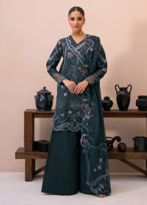 Elegant Summer Luxury Embroidery  Unstitched Chikankari Lawn Cotton Green Dress