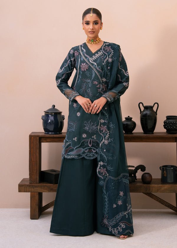 Elegant Summer Luxury Embroidery  Unstitched Chikankari Lawn Cotton Green Dress