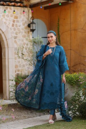 Elegant Summer Luxury Embroidery  Unstitched Chikankari Lawn Cotton Teal Dress