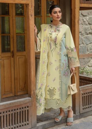 Elegant Summer Luxury Embroidery  Unstitched Lawn Cotton Lemon Yellow Dress