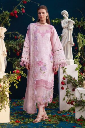 Elegant Summer Luxury Embroidery  Unstitched Lawn Cotton Pink Dress