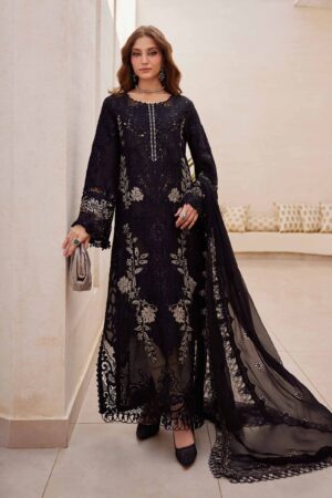 Elegant Summer Luxury Embroidery  Unstitched Lawn Cotton Black Dress
