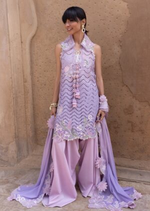 Elegant Summer Luxury Embroidery  Unstitched Lawn Cotton Purple Dress