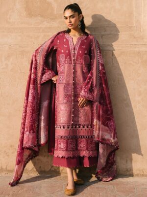 Elegant Summer Luxury Embroidery  Unstitched Lawn Cotton Maroon Dress