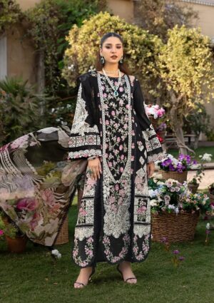 Elegant Summer Luxury Embroidery  Unstitched Lawn Cotton Black Dress