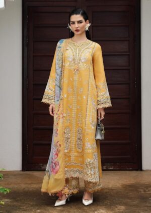 Elegant Summer Luxury Embroidery  Unstitched Lawn Cotton Yellow Dress