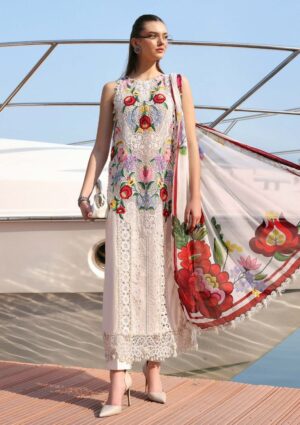 Elegant Summer Luxury Embroidery  Unstitched Lawn Cotton white Dress
