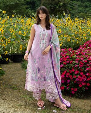 Elegant Summer Luxury Embroidery  Unstitched Lawn Cotton Pink Dress