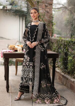 Elegant Summer Luxury Embroidery  Unstitched Lawn Cotton Black Dress