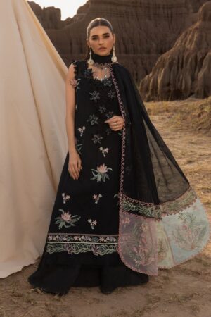 Elegant Summer Luxury Embroidery  Unstitched Lawn Cotton Black Dress