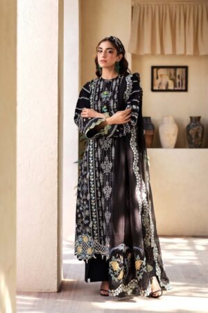 Elegant Summer Luxury Embroidery  Unstitched Lawn Cotton Black Dress