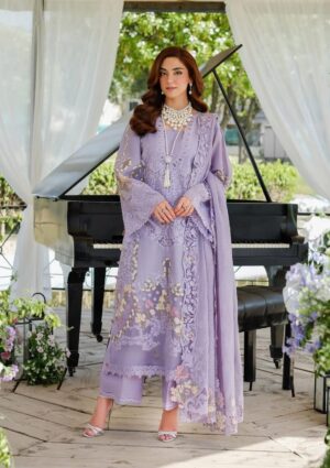 Elegant Summer Luxury Embroidery  Unstitched Lawn Cotton Purple Dress