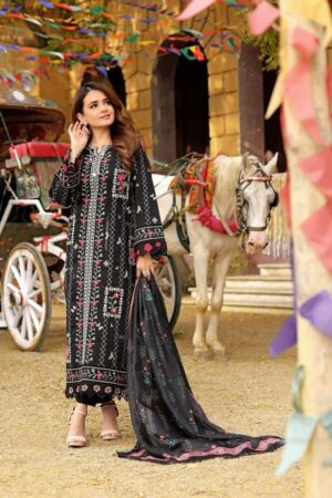 Elegant Summer Luxury Embroidery  Unstitched Lawn Cotton Black Dress
