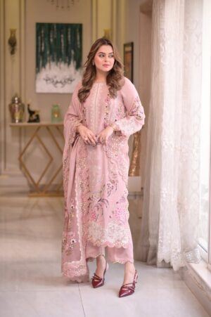 Elegant Summer Luxury Embroidery  Unstitched Cotton Dress